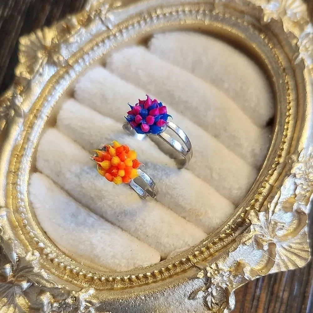 Vintage Colorful Spiky Rubber Rings Set 90s Size 5 Adjustable